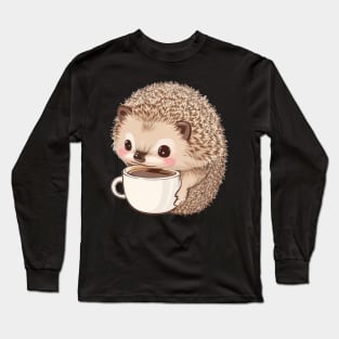 Cute hedgehog with coffee Long Sleeve T-Shirt